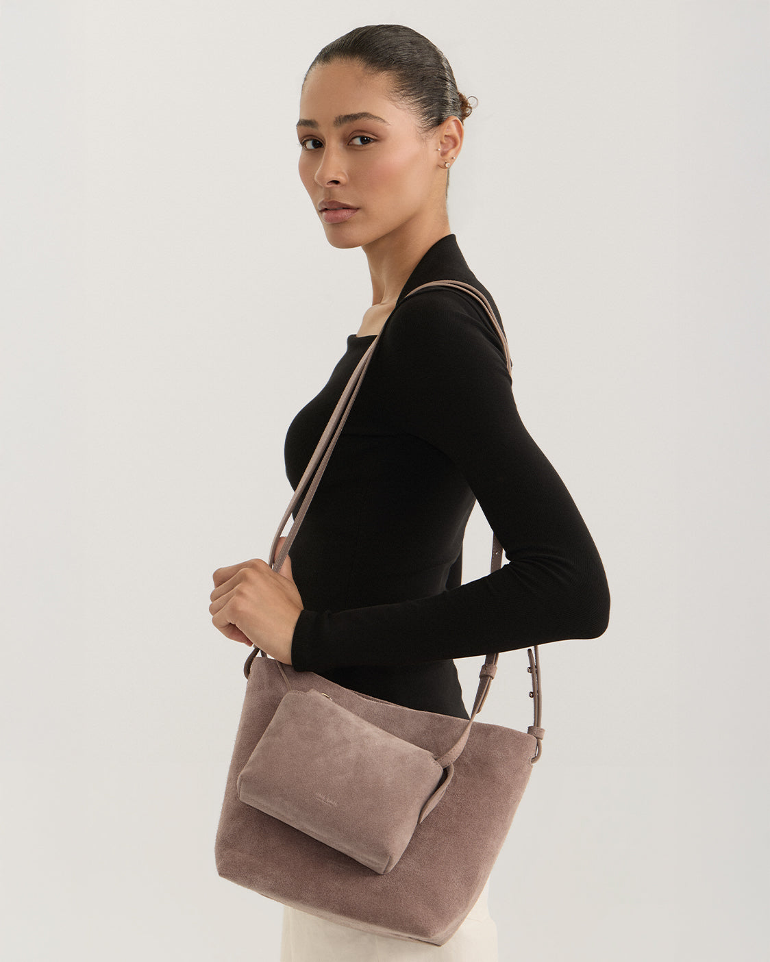 Nostra Suede Crossbody Bag with Interior Organizer and Matching Pouch - Image 10