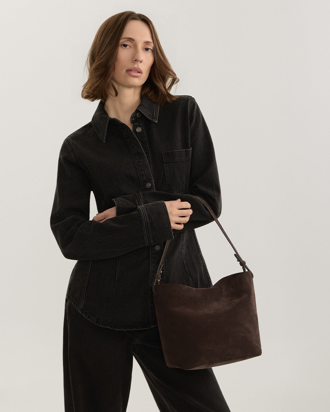 Nostra Suede Crossbody Bag with Interior Organizer and Matching Pouch - Image 2