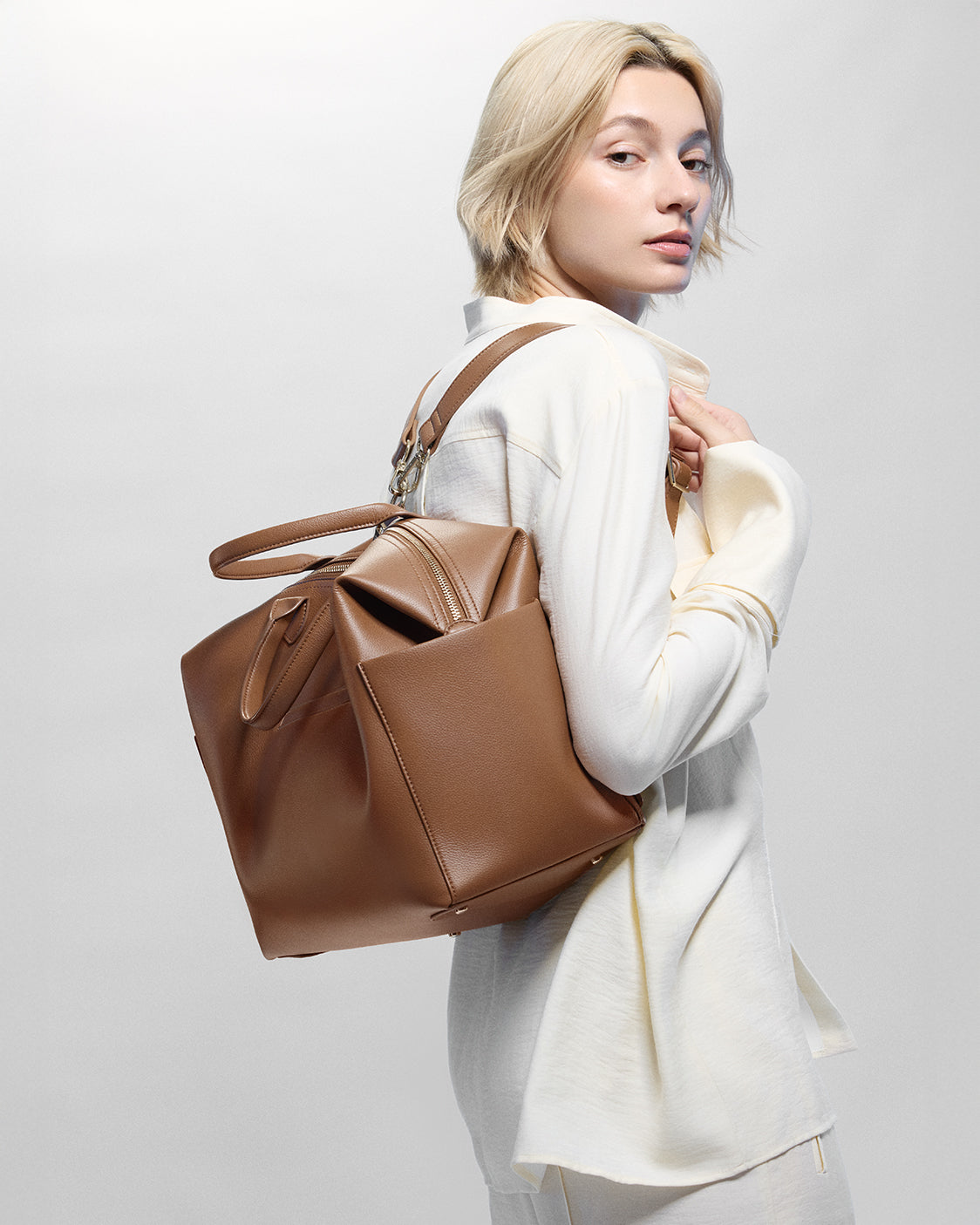 Nostra Vegan Leather Convertible Shoulder Crossbody Backpack Bag - Image 16