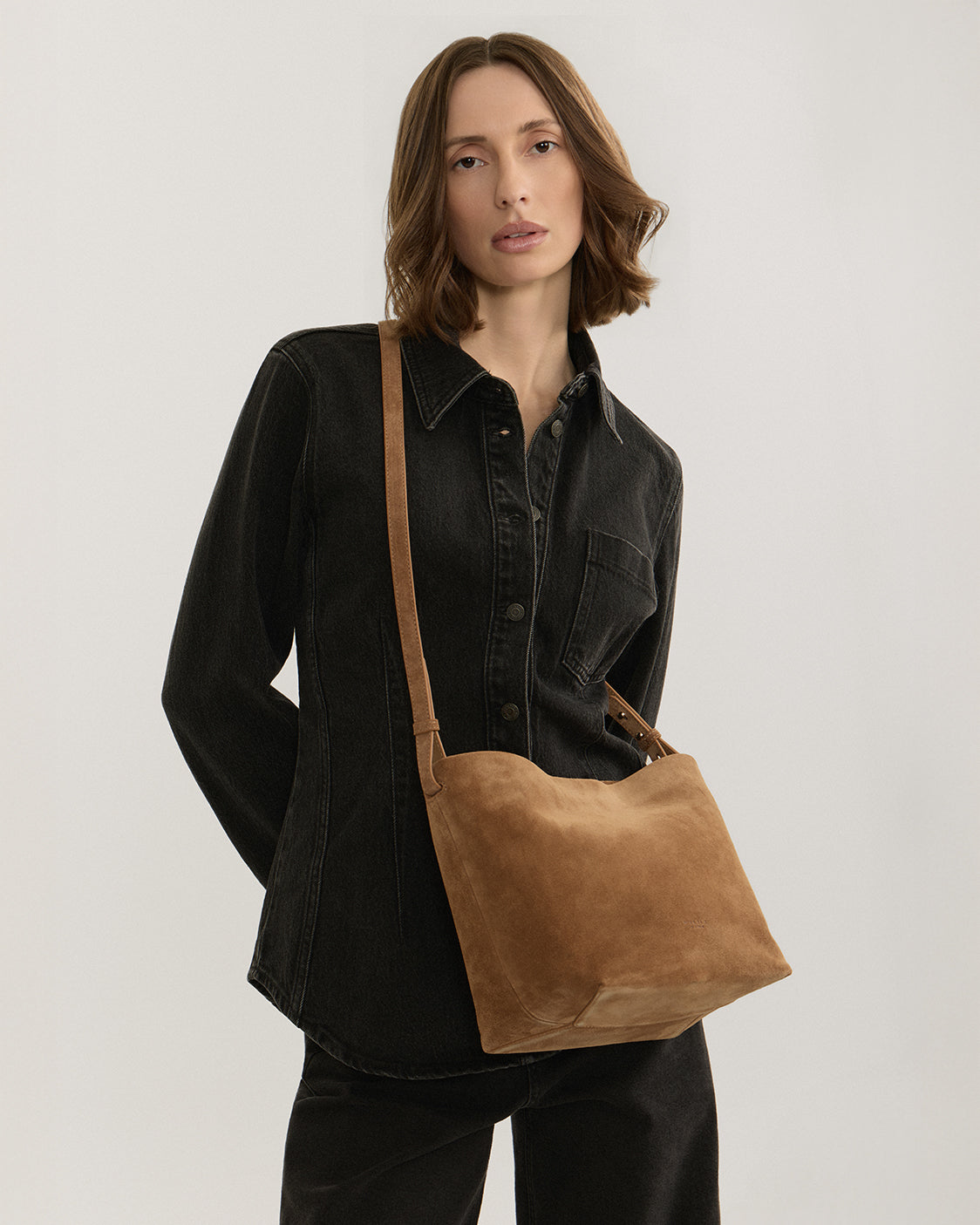 Nostra Suede Crossbody Bag with Interior Organizer and Matching Pouch - Image 15