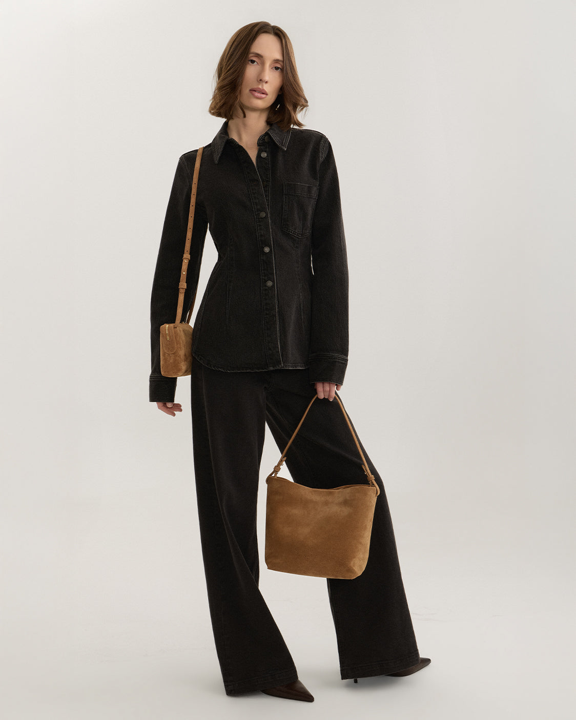 Nostra Suede Crossbody Bag with Interior Organizer and Matching Pouch - Image 17